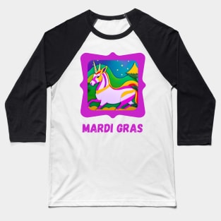 Mardi Gras Colorful Unicorn Baseball T-Shirt